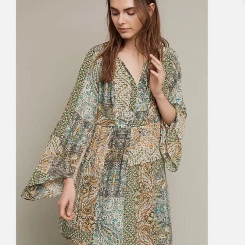 Anthropologie Floreat Emelie 100% Silk Patchwork  Mini Dress